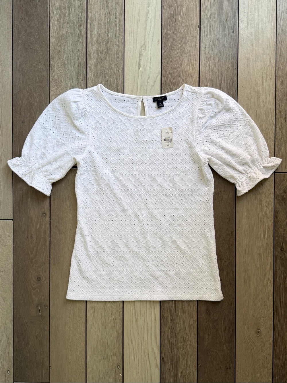 Ann Taylor White Eyelet Puff Sleeve Top